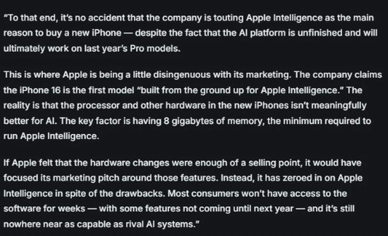 苹果被指太虚伪！iPhone16硬件不会显着提高人工智能功能
