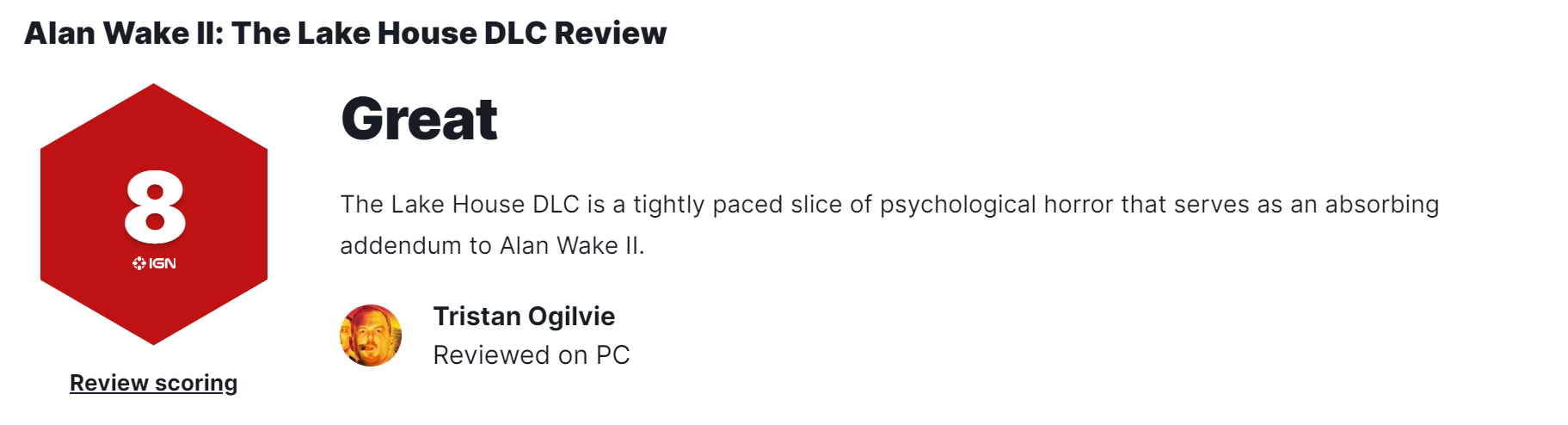 《心灵杀手2：湖边小屋》IGN8分：对本体的很好补充
