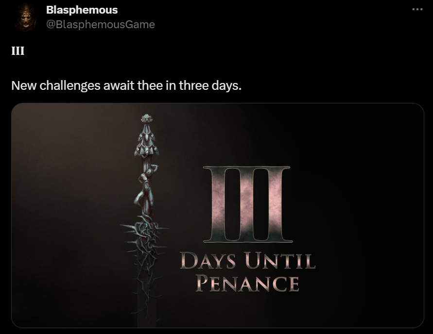 《神之亵渎3》将在官方推文中暗示三天后将发布新消息
