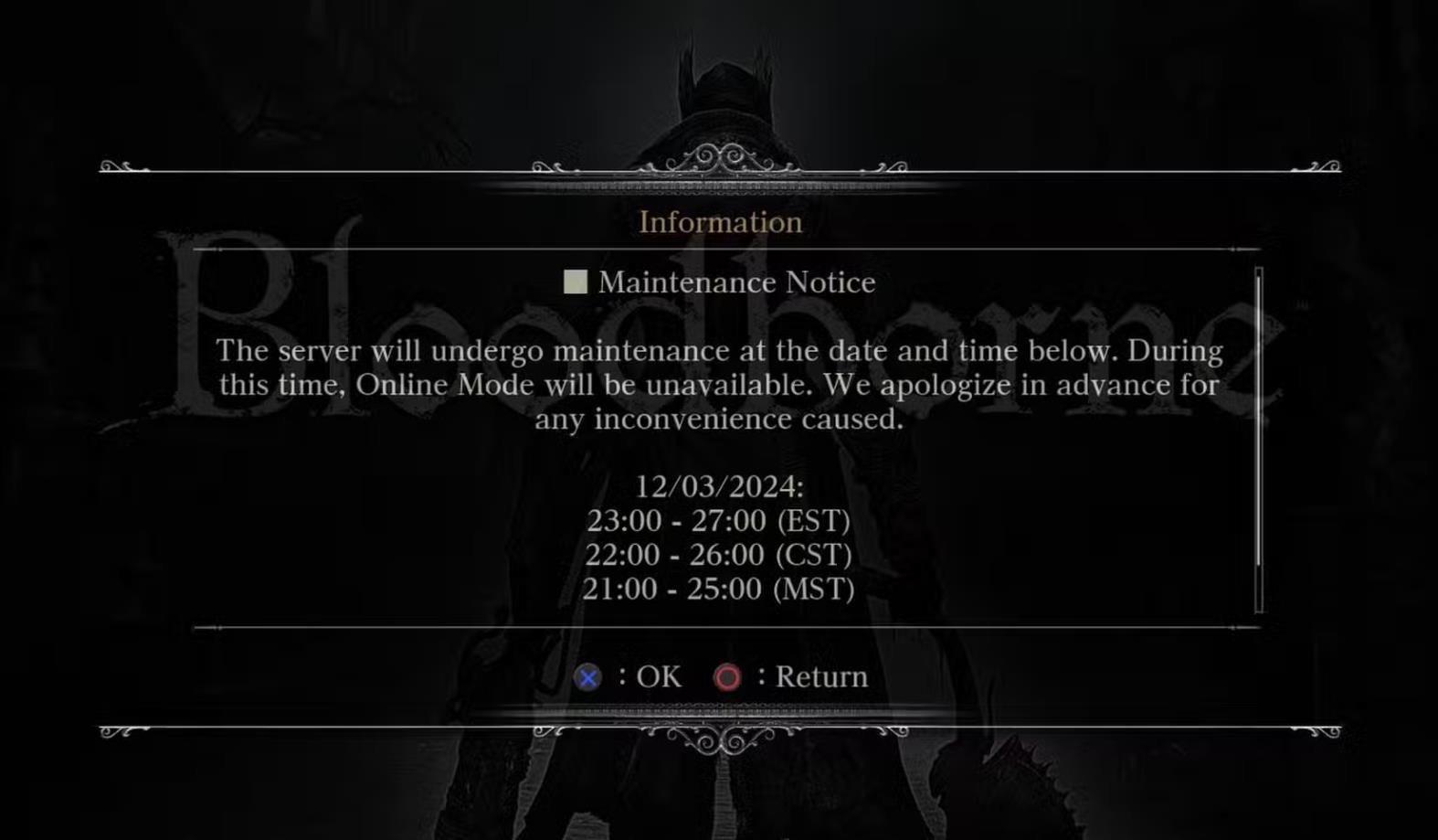 《血源诅咒》将于12月4日进行服务器维护。知名记者表示并不意外
