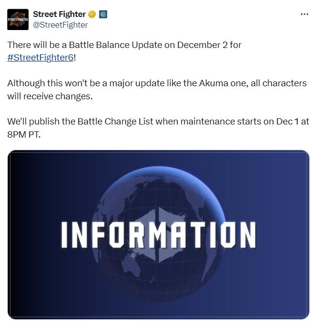 《街头霸王6》将于12月2日迎来余额调整，所有角色发生变化
