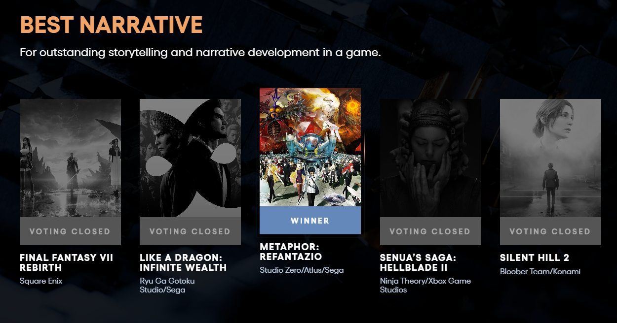 TGA2024：《暗喻幻想》荣获最佳叙事游戏
