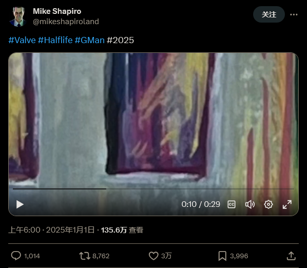 《半条命》G-Man演员神秘推文暗示今年有新消息
