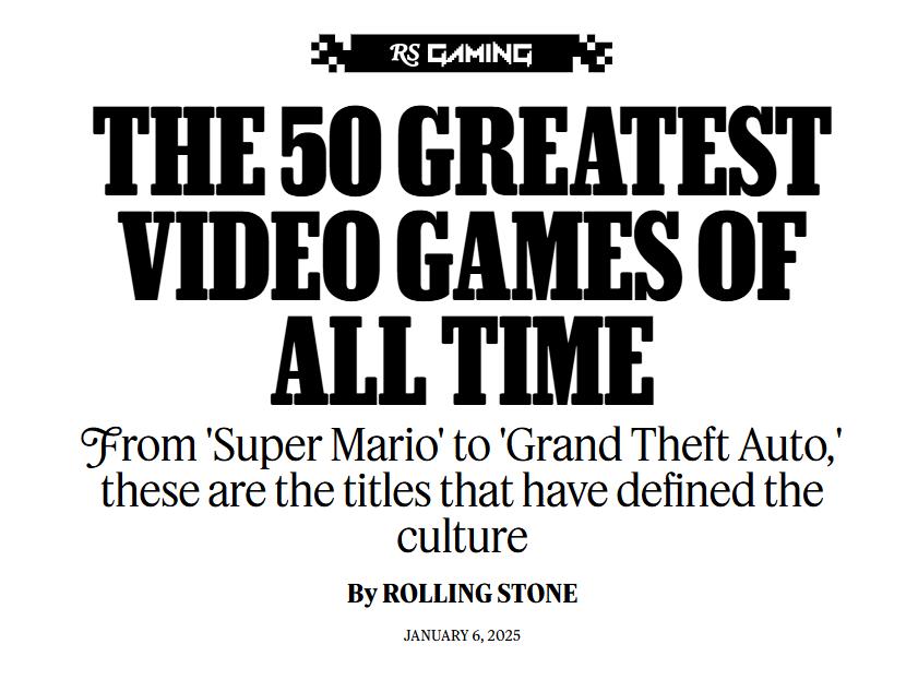 《滚石》杂志评选出历史上最伟大的50款游戏《塞尔达传说：旷野之息》首先
