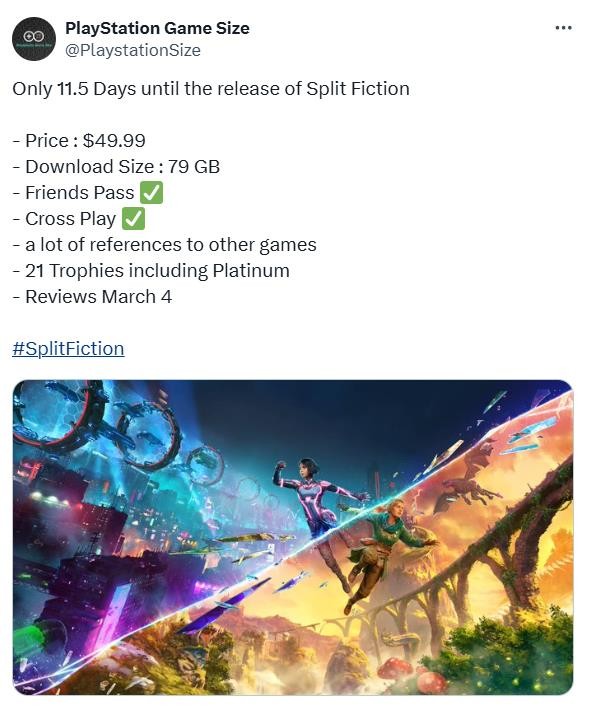 《双影奇境》PS版下载大小79GB，评分于3月4日解除
