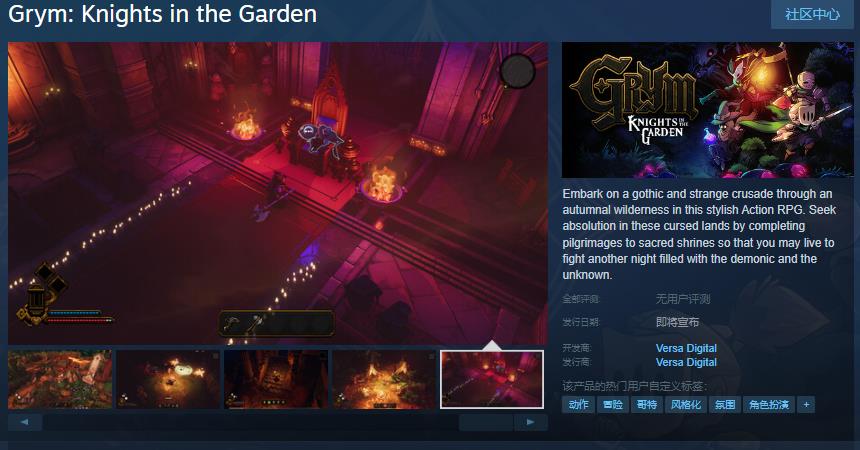 《Grym: Knights in the Garden》Steam页面已打开，不支持中文
