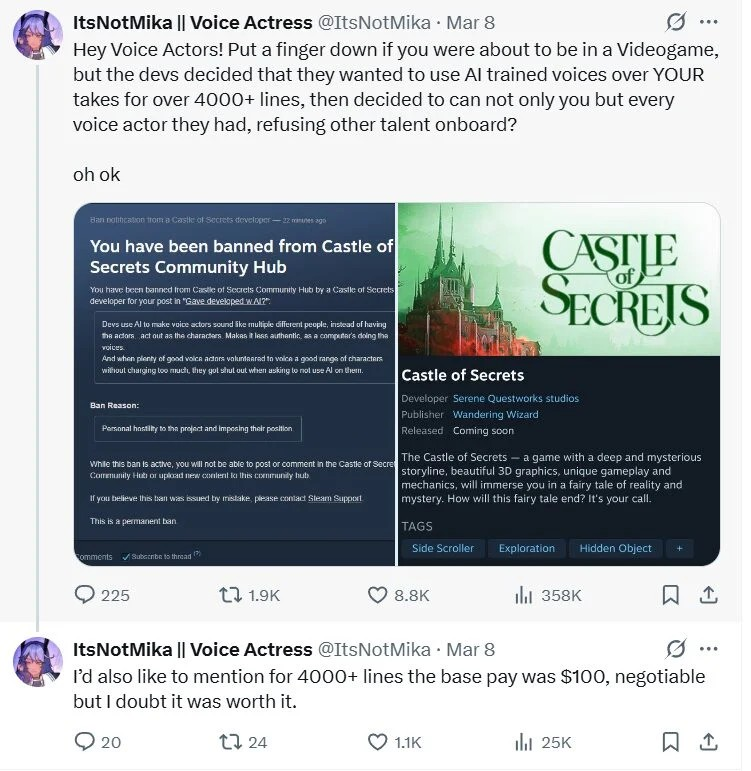 《秘密城堡》开发人员被指控食言，用生成人工智能取代语音你
