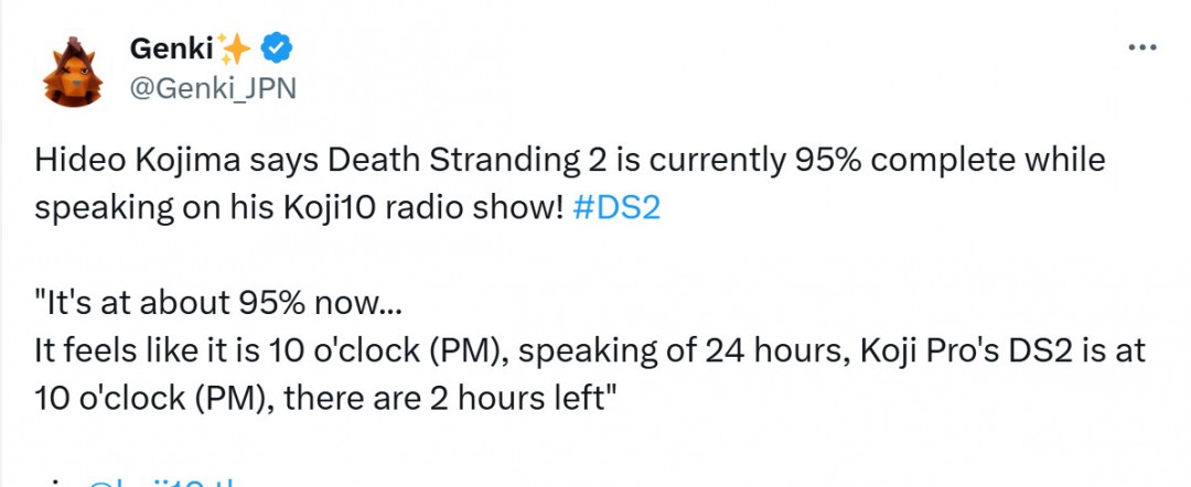 《死亡搁浅2》目前开发进度已达95%
