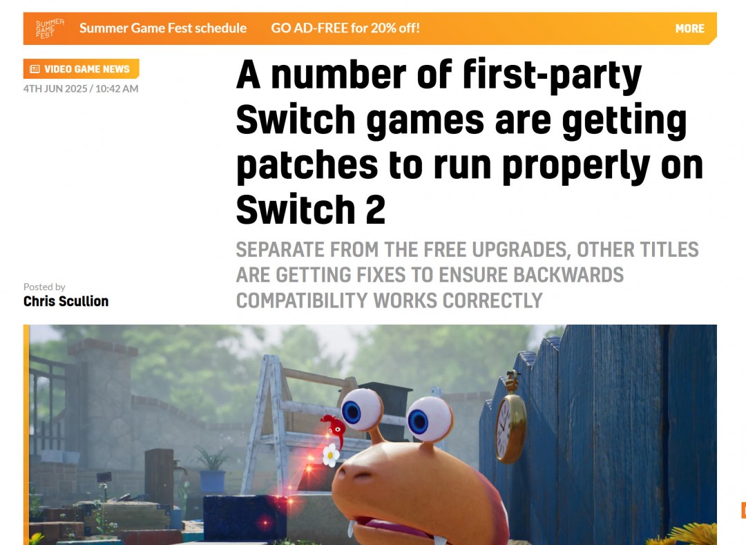 几款Switch第一方游戏获得了与Switch2兼容的补丁
