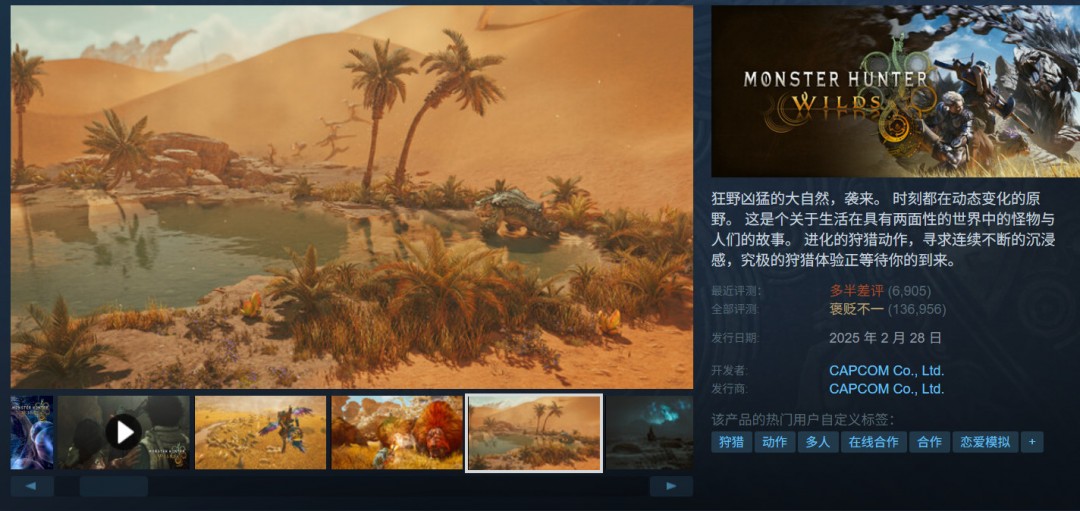 《怪物猎人：荒野》经期更新引发公愤。大多数PC版本都有差评
