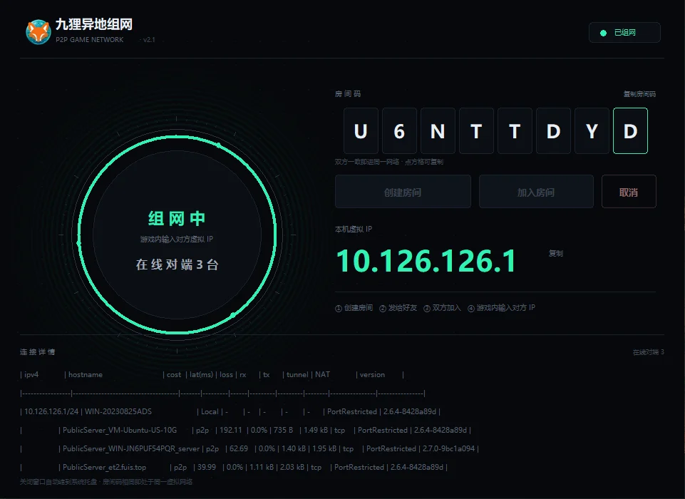 九狸异地组网 软件界面